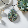 Pendentif Abalone coquille d'ormeau arbre de vie nacre goutte avec cordon noir