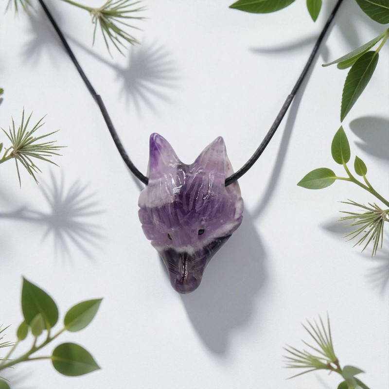 Pendentif améthyste chevron tête de renard