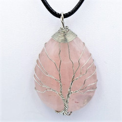 pendentif quartz rose arbre de vie goutte pierre naturelle