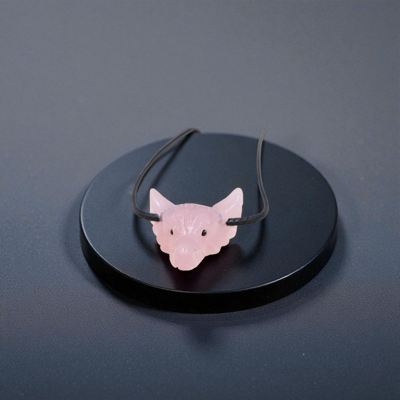 Pendentif tête de loup quartz rose