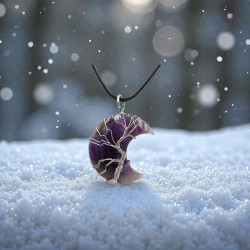 Pendentif améthyste arbre de vie demi lune